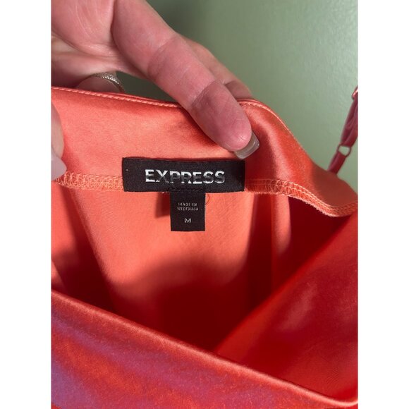 Express Sz M Coral Satin Slip Dress Cowl Neck Elegant Evening Midi Gown - Picture 5 of 10